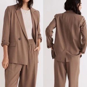 Madewell Drapeweave Caldwell Double Breasted Blazer Castle Rock Brown